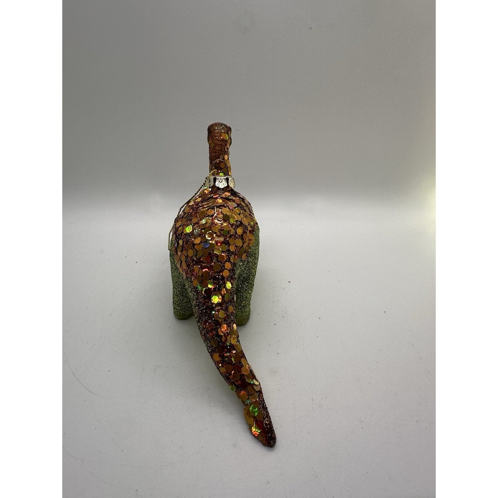 Robert Stanley Blown‎ Glass Brontosaurus Dinosaur Ornament Green Orange Glitter - Picture 6 of 7